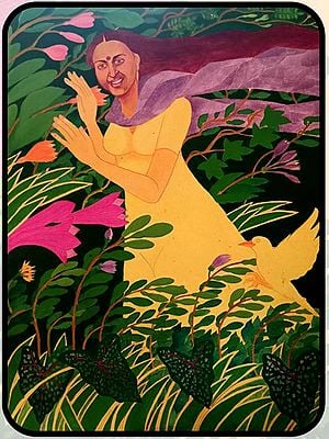 Woman In The Strong Wind Garden Of Henri Rousseau | Acrylic On Canvas | By Pramod Neelakandan