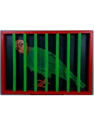 Parrot In Caged | Acrylic On Wood And Canvas | By Pramod Neelakandan