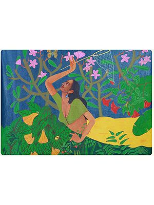 Woman Catching The Butterfly | Acrylic On Canvas | By Pramod Neelakandan