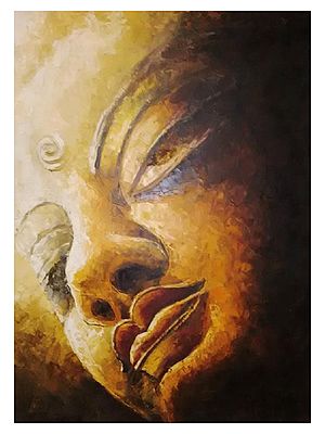 Golden Shiny Buddha Face | Oil On Canvas And Knife Work | By Dinesh Kumar