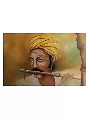 Playing Flute Man | Oil On Canvas | By Dinesh Kumar