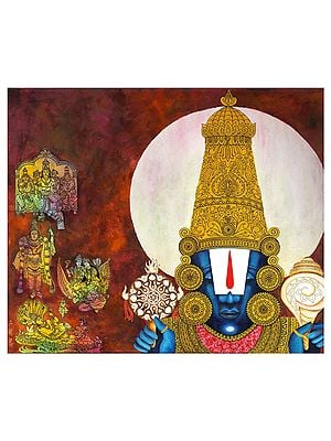 Lord Balaji In Meditation | Acrylic And Ink On Canvas | By Rishma Lath