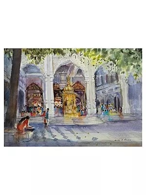 Devotees in the Iskon Temple | Watercolor On Paper | By Anita Alvares Bhatia