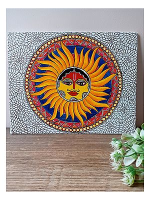 Madhubani Sun with Rays | Acrylic on Canvas | By Rina Patwa