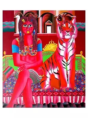 Tiger And Woman | Acrylic On Canvas | By Kattakuri Ravi