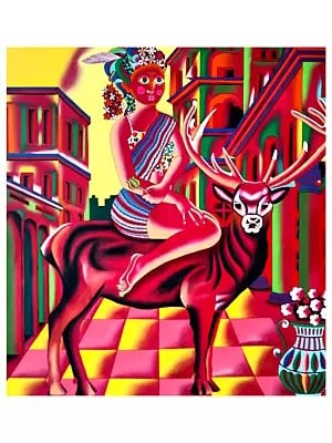 Deer And Young Girl | Acrylic On Canvas | By Kattakuri Ravi