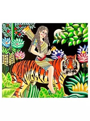 Tiger And Girl With Veena | Acrylic On Canvas | By Kattakuri Ravi