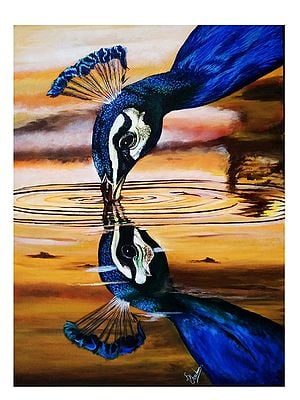 Peacock Reflection  | Acrylic On Canvas | By Deeksha Chauhan