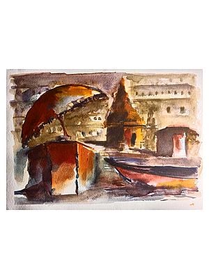 Boat On Varanasi Ghat | Watercolor On Paper | By Raj Kumar Singh