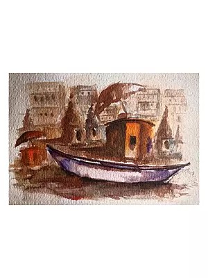 Sunshine On Varanasi Ghat | Watercolor On Paper | By Raj Kumar Singh