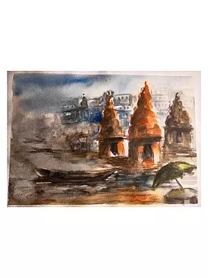 Ghat Of Devotees | Watercolor On Paper | By Raj Kumar Singh