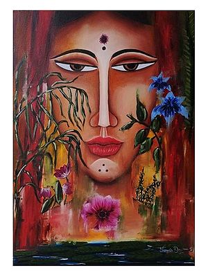 Girl With Nature | Oil On Canvas | By Namrata Dey