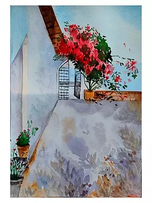 A Doorway in Greece | Watercolor on Canvas | By Swati Tripathi