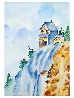 House on The Cliff | Watercolor on Canvas | By Swati Tripathi