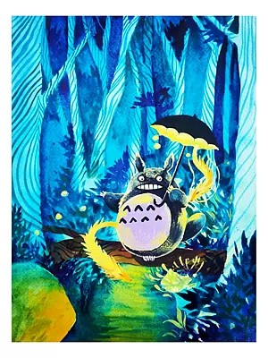 Totoro with Umbrella | Watercolor on Canvas | By Swati Tripathi