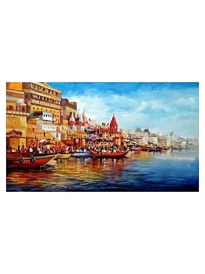 Varanasi Ghat In Morning | Acrylic On Canvas | By Sarans Guruvayur