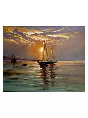 Boat at Sunset | Acrylic on Canavs | By Prashant Honakhande