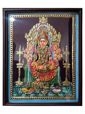 Goddess Mariamman | Tanjore Painting | Traditional Color With 22K Gold Work | With Frame