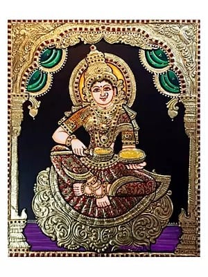Goddess Annapurna | Tanjore Painting | Traditional Color With 22K Gold Work