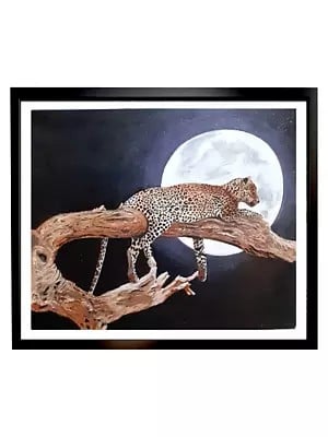Leopard at Moon | Acrylic on Canvas | By Jyoti Rathore | Without Frame