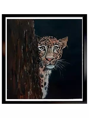 Leopard From Behind The Tree | Acrylic on Canvas | By Jyoti Rathore | Without Frame