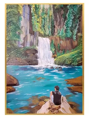 A Boy Near the Waterfall | Acrylic on Canvas | By Jyoti Rathore