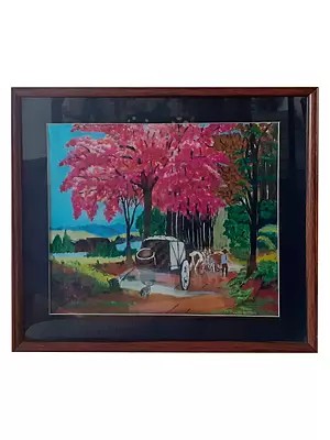 Horse Cart in The Forest | Acrylic on Canvas | By Jyoti Rathore | With Frame