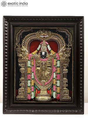 Tirupati Balaji (Venkateshvara) with Kirtimukha Arch | Embossed Tanjore Painting | 24 karat Gold Work