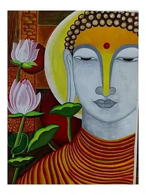 Lord Buddha With Lotus | Acrylic On Paper | By Mohit Yadav