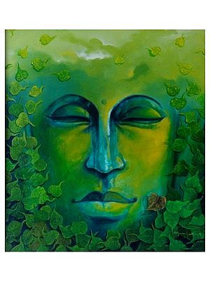 Buddha With Leaves | Acrylic On Canvas | By Priyaranjan