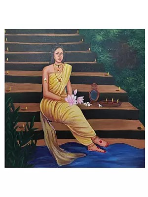 Sandhya - Seated On Stairs | Acrylic On Canvas | By Shreya Chichbankar
