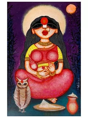 Goddess Lakshmi With Vahana | Acrylic On Paper | By Tuhin Rakshit