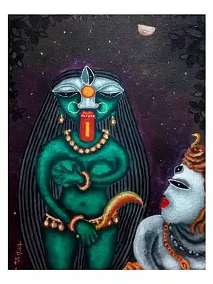 Goddess Kali With Lord Shiva | Acrylic On Paper | By Tuhin Rakshit