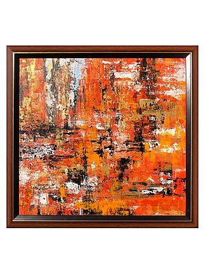 Combination Of Golden Orange Abstract | With Frame | Acrylic On Canvas | By Mohammad Yusuf