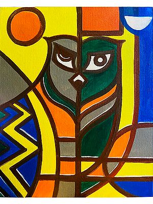 Cubism Owl | Acrylic On Canvas | By Mousumi Chakaraborty
