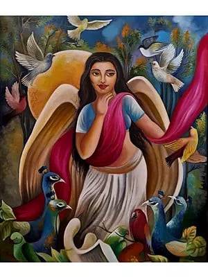 A Angel With Bird | Oil And Mixed Medium | By Niva