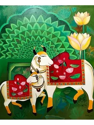 Nandi Cow (Hinduism) | Acrylic And Mixed Medium | By Niva