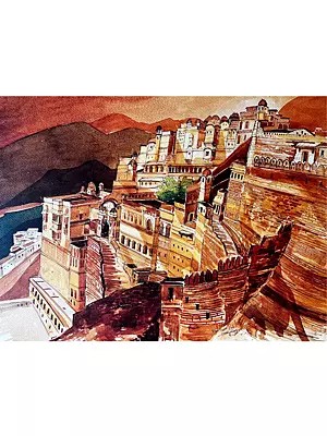 Rajasthani View | Pen & Water Color On Paper | By Soumen Dutta