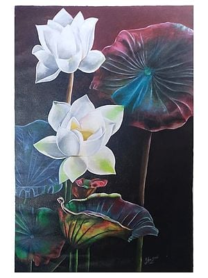 Beautiful White Lotus | Acrylic On Canvas | By Geethu Suresh