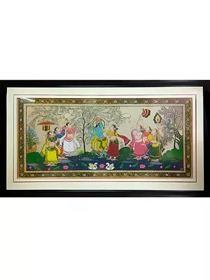 Krishna With Gopis  | Art Silk On Paper | With Frame | By Sonam Mishra