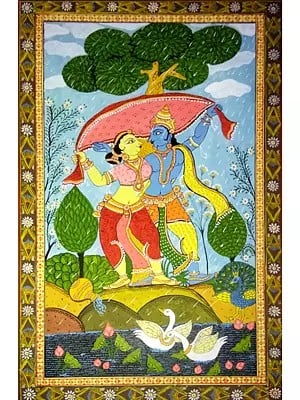 Radha Krishna In Rain | Art Silk On Paper | By Sonam Mishra