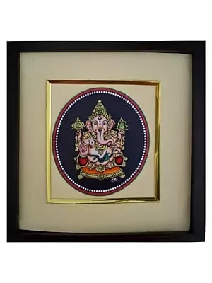Lord Ganesha Painting with Frame | Natural Colors on Paper | By Babita