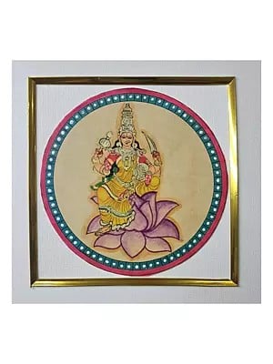 Goddess Dhan Lakshmi Ganjifa-style Painting | Natural Colors on Paper | By Babita