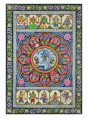 Krishna Leela On Kaliya Serpent | Watercolor On Handmade Sheet | By Jayadev Moharana