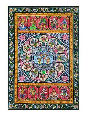 Theft Of Clothes - Krishna Leela | Watercolor On Handmade Sheet | By Jayadev Moharana