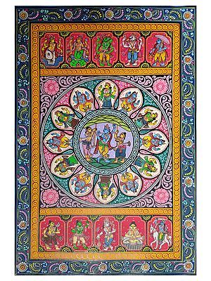 Krishna Lifting Govardhan Parvat | Watercolor On Handmade Sheet | By Jayadev Moharana