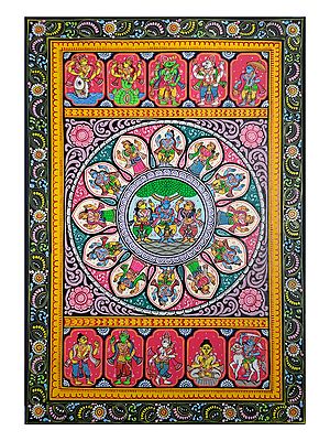Lord Krishna And Gopis - Dashavatar | Watercolor On Handmade Sheet | By Jayadev Moharana