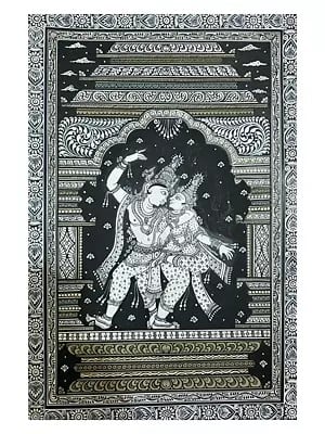 Radha And Krishna In Dancing Mudra | Watercolor On Handmade Sheet | By Jayadev Moharana