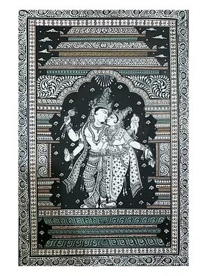Lord Vishnu With Goddess Lakshmi | Watercolor On Handmade Sheet | By Jayadev Moharana