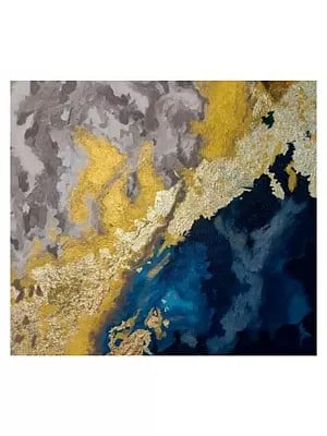 Sea View From The Top - Abstract | Acrylic And Gold Foil On Canvas | By Ruchi Gupta